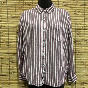 Rails Charli Milos Stripe Linen Blend Button Down Shirt Red White S Coastal Chic